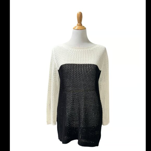 Apt. 9 black white colorblock netting sweater L - Picture 1 of 5